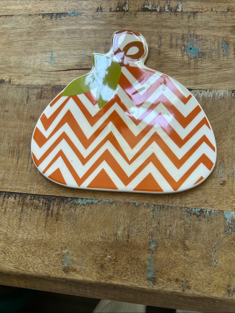 Decorative Orange Chevron Pumpkin ceramic happy Everything Large Attachment